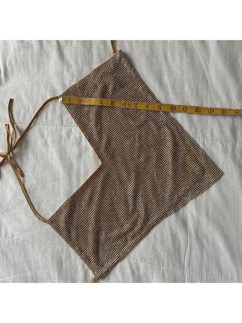 Gold mesh rhinestone halter top with tie neck and tie back - Picture 5 of 6